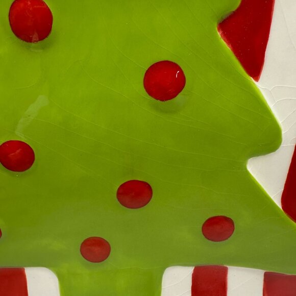 Christmas Tree Square Plate With Red & White Stripes - Picture 2 of 4